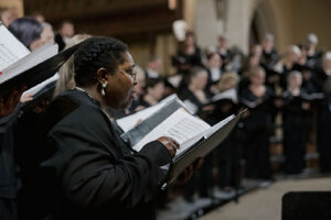 Members of the Santa Barbara Choral Society singing during the Red, White, and Blues concert at Trinity Episcopal Church on February 25, 2024