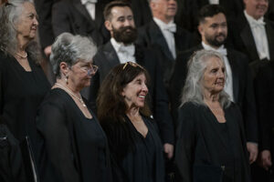 Members of the Santa Barbara Choral Society singing during the Red, White, and Blues concert at Trinity Episcopal Church on February 25, 2024