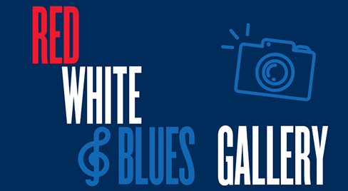 Red, White, and Blues Gallery in all caps on a dark blue background with an icon of a camera in light blue